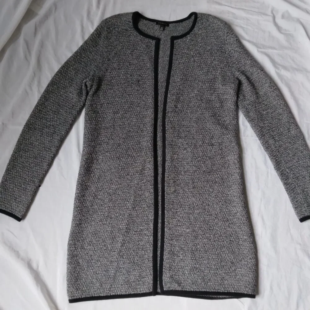 Talbots Cardigan Sweater Textured Open Front Marled Long Sleeve Black Gray XS - Picture 4 of 15